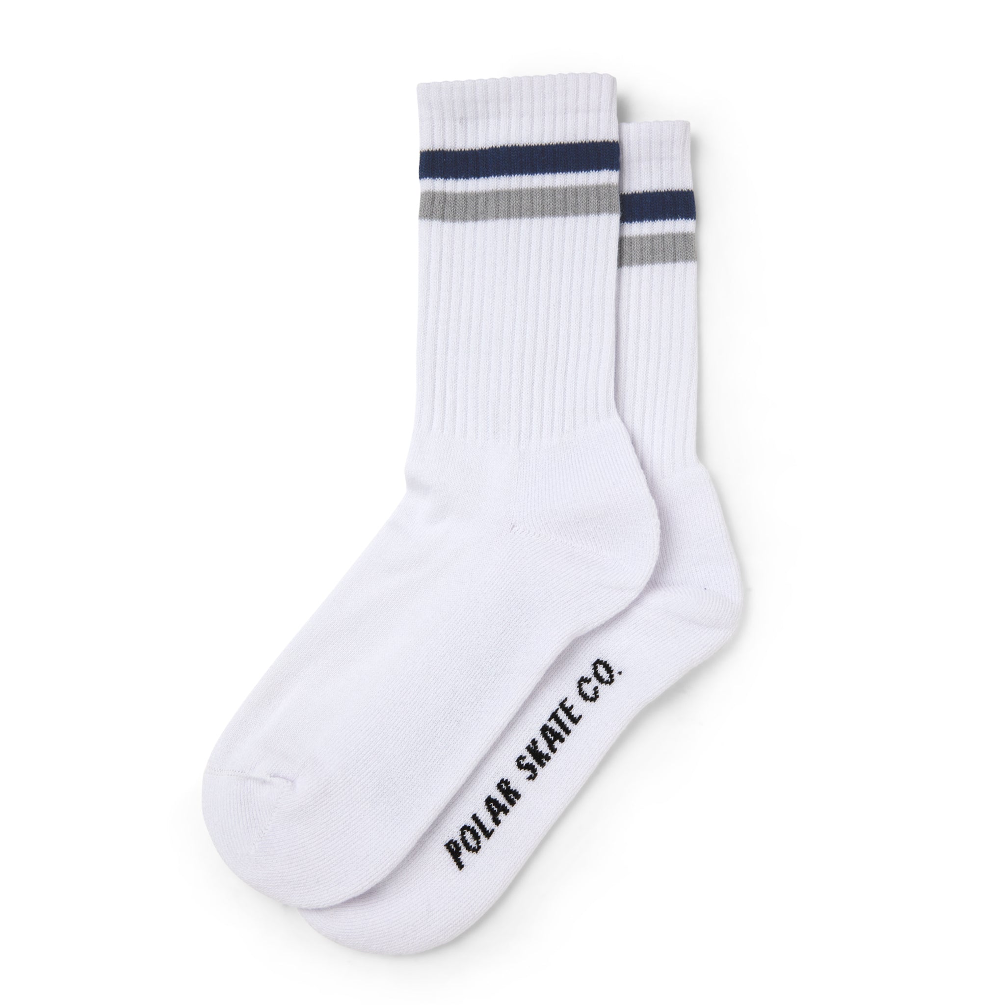 Polar Skate Co. Stripe Socks (White/Navy/Grey) - Apple Valley Emporium