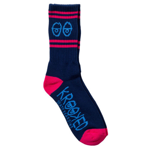 Krooked Eyes Embroidered Socks (Navy/Magenta)