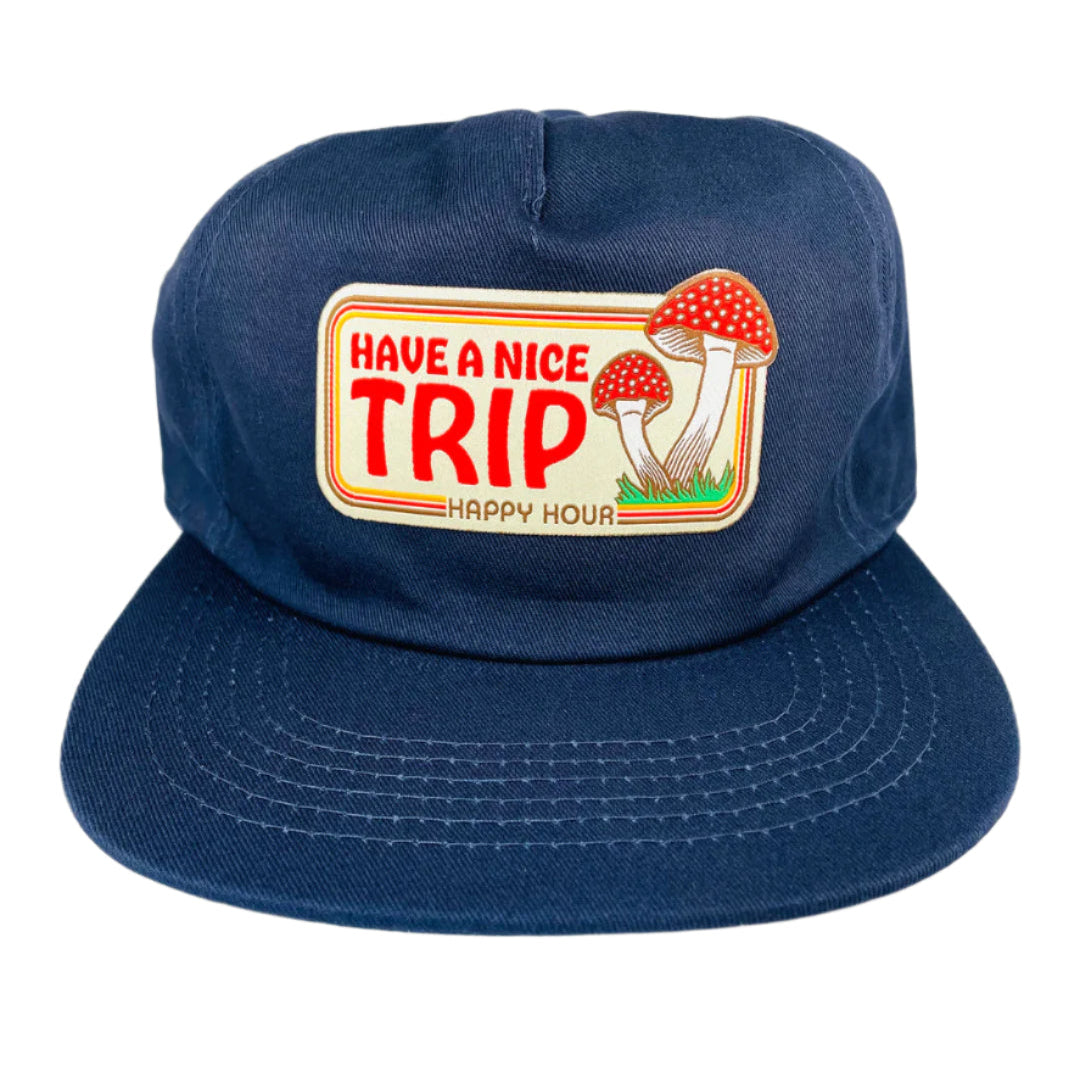 Happy Hour Have a Nice Trip Snapback Hat (Navy)