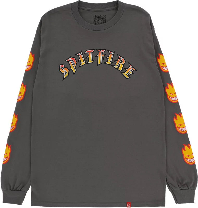 Spitfire Old English Bighead Long Sleeve Shirt (Charcoal) - Apple Valley Emporium