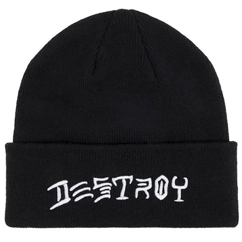 Thrasher Destroy Embroidered Beanie (Black/White)