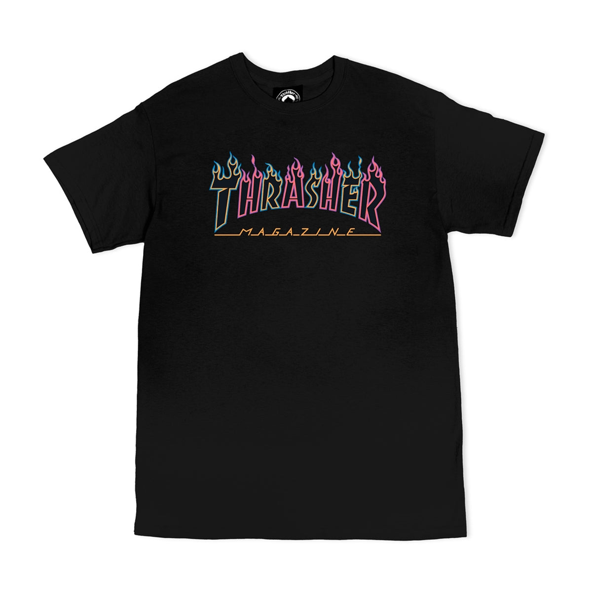 Thrasher Double Flame Neon Logo Short Sleeve T-Shirt (Black) - Apple Valley Emporium
