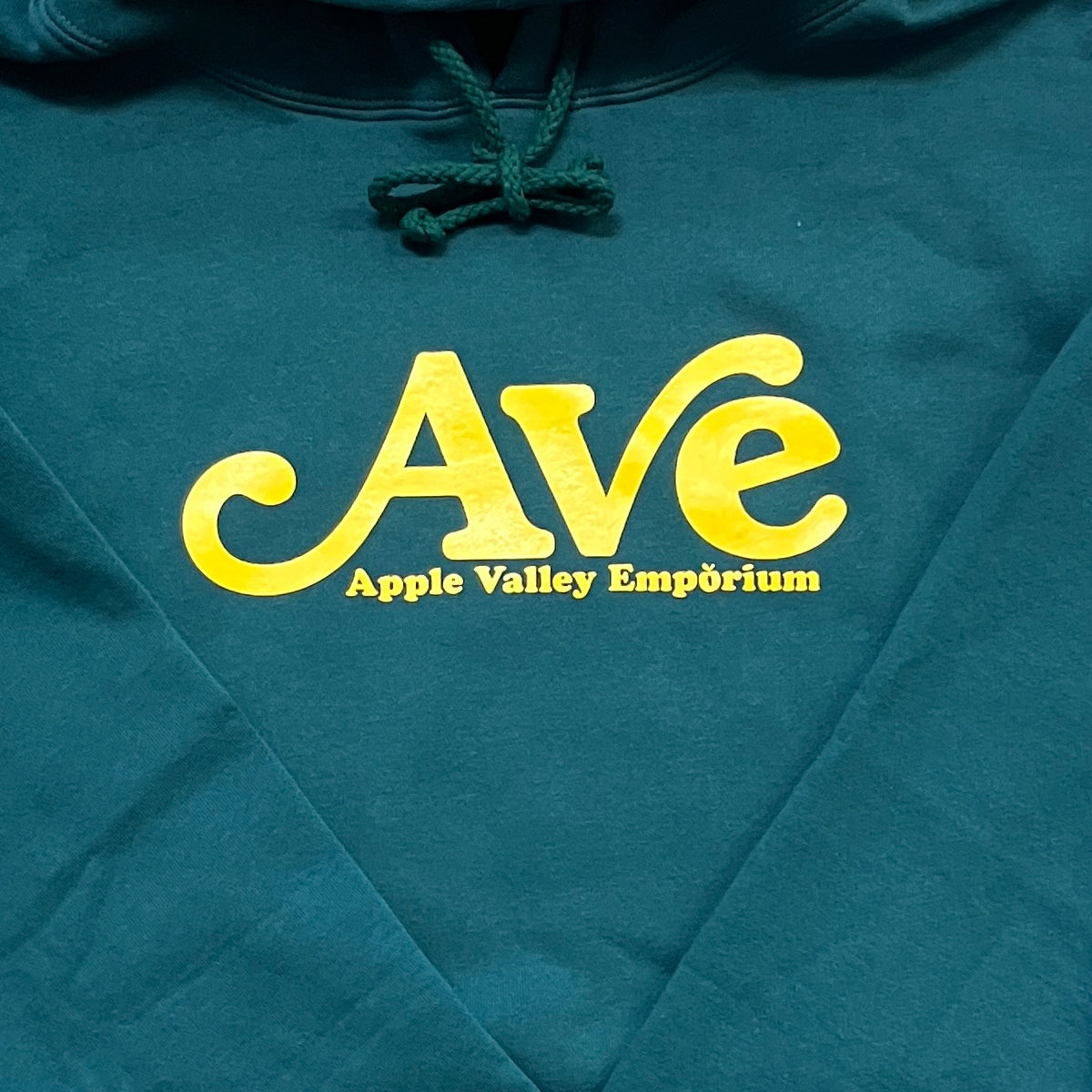 AVE Script Hooded Sweatshirt (Forest Green/Gold) - Apple Valley Emporium